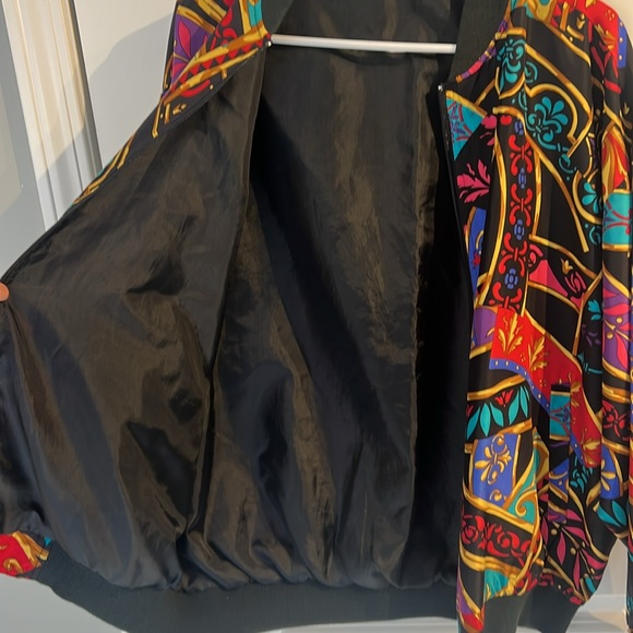Vintage silk colorful whimsical geometric funky unique lightweight bomber jacket - Picture 7 of 12